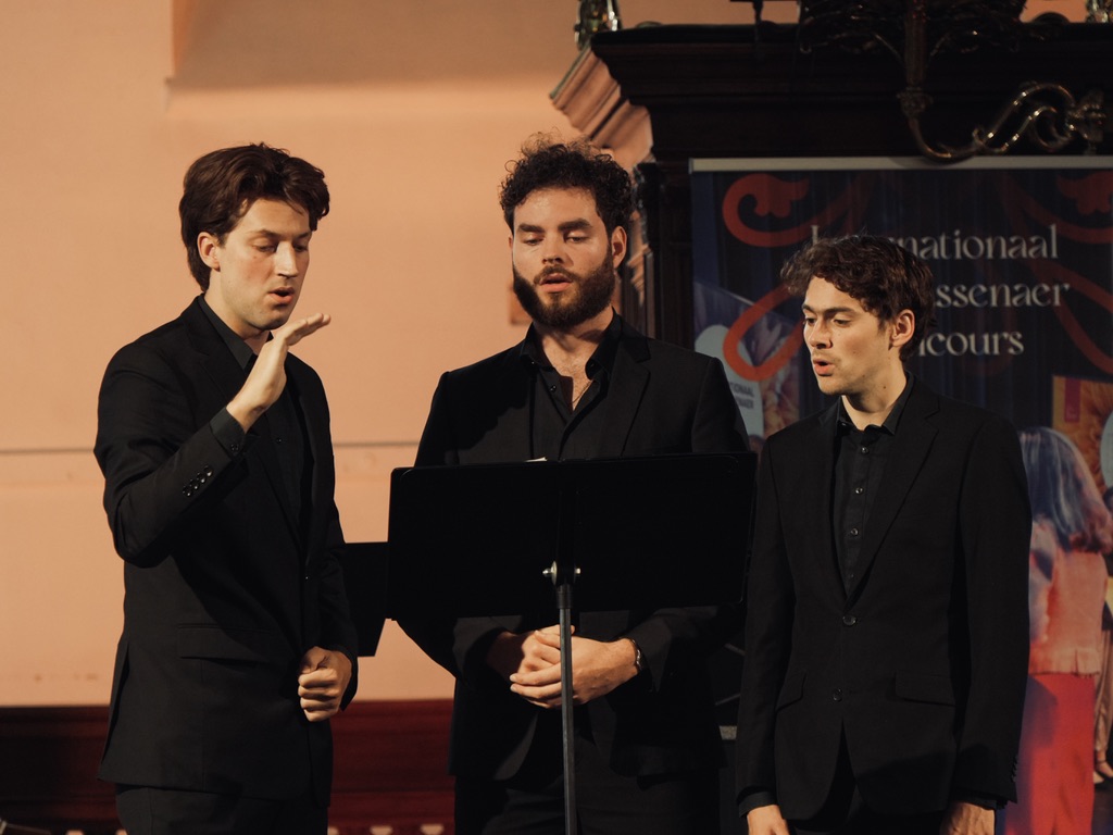 Drie zangers van het Pulse Ensemble tijdens het Festival Oude Muziek